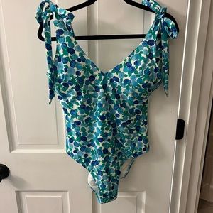 J.Crew blueberry vneck bow tie strap and vneck back swim suit